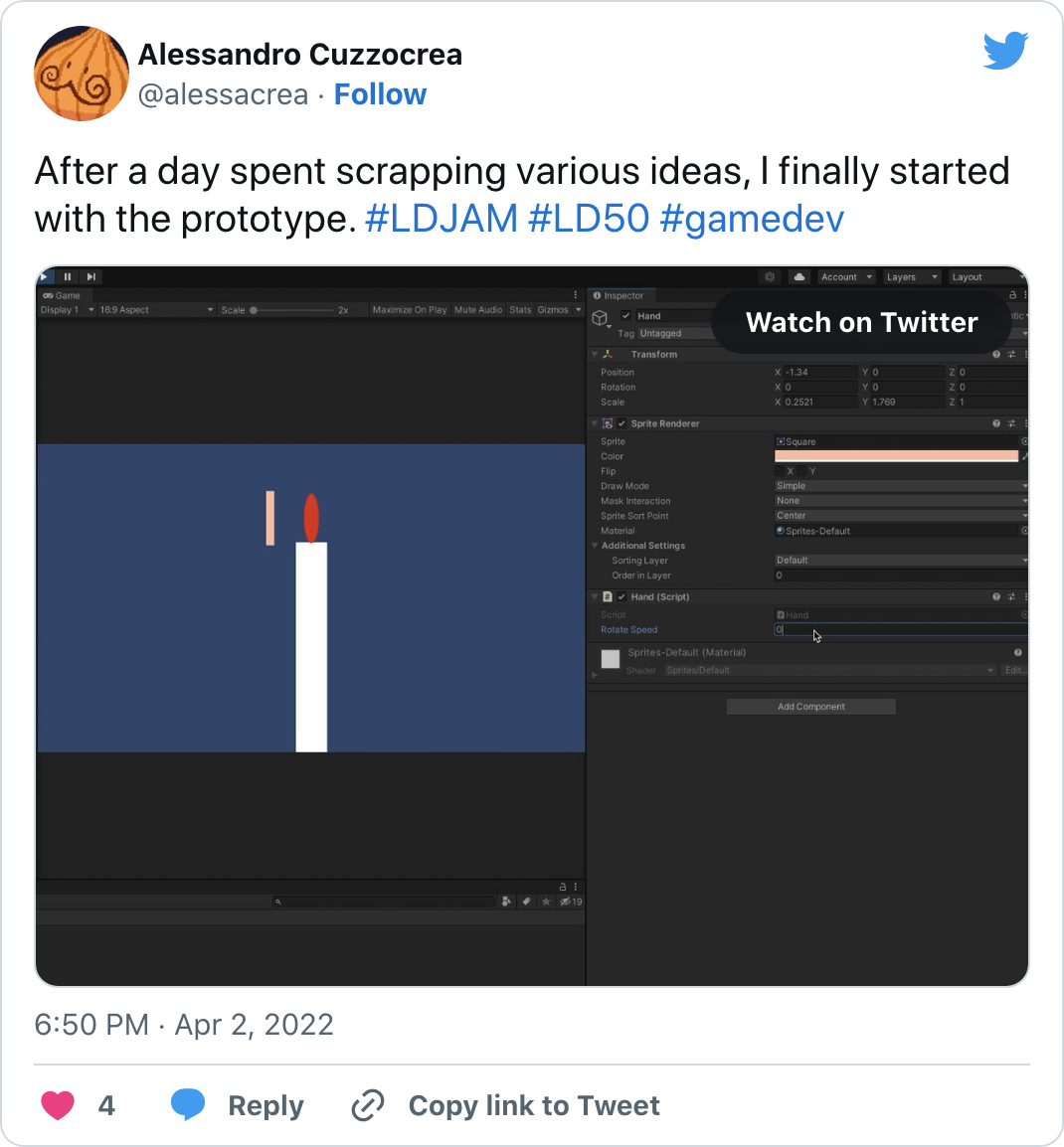 After a day spent scrapping various ideas, I finally started with the prototype. #LDJAM #LD50 #gamedev