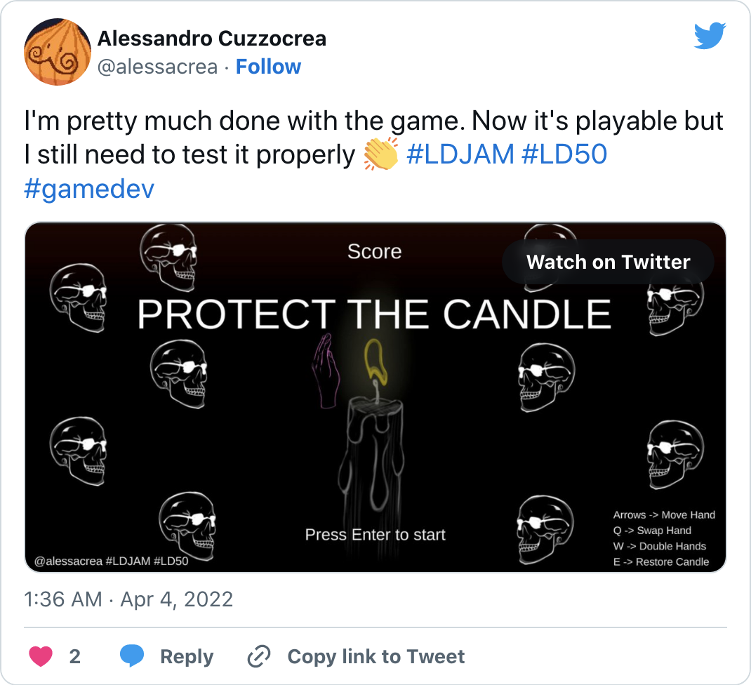 I'm pretty much done with the game. Now it's playable but I still need to test it properly 👏 #LDJAM #LD50 #gamedev
